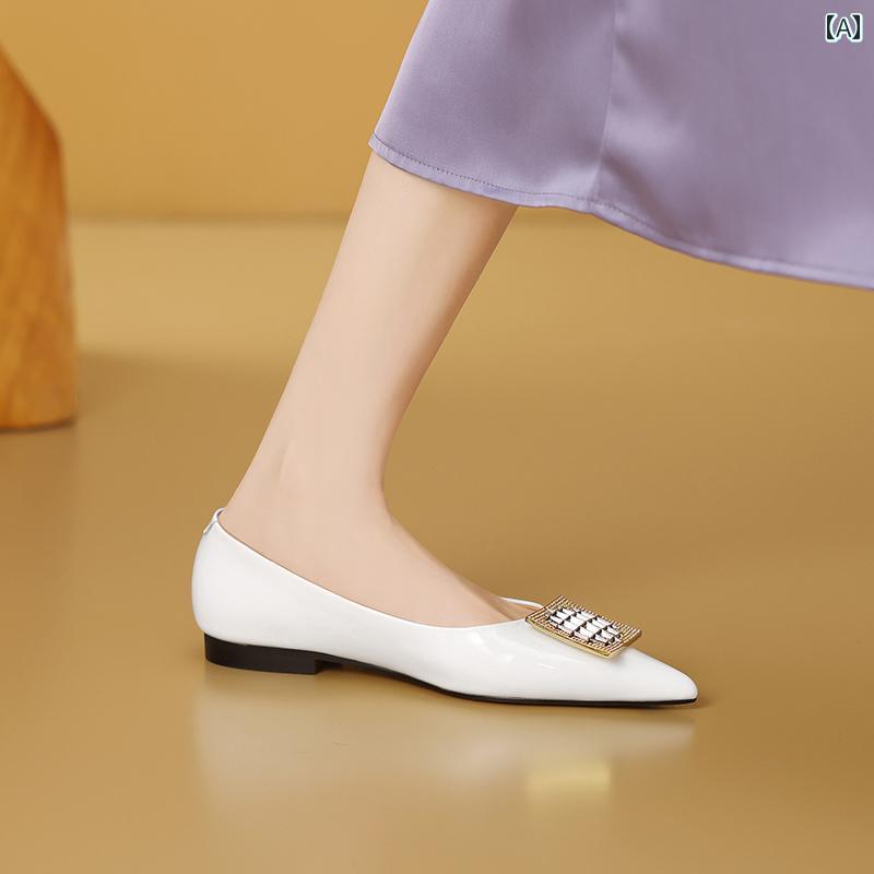 パンプス 春秋 レディース フルレザーファッション 尖った フラットシューズ 快適 疲れにくい ローヒール 女性用 靴 浅い口 デイリー シューズ|ラ・グラーヌ