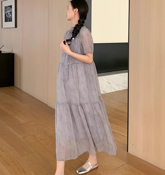 ワンピース パフスリーブ マタニティウェア フレンチスタイル 妊娠中 夏 シフォン Aライン マタニティドレス ガーリー キュート かわいい おしゃれ デイリー|ラ・グラーヌ