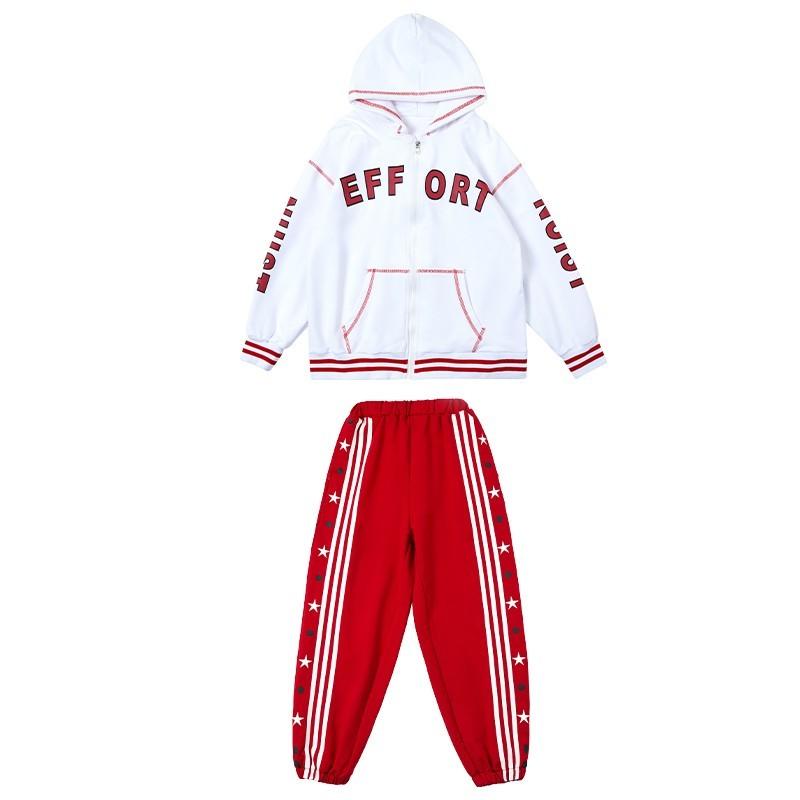 キッズ 子供服 セットアップ ジャージ スウェット 派手 フーディー スポーツ ゲーム ストリート ダンス ヒップホップ グループ パフォーマンス かっこいい 映え 赤白
