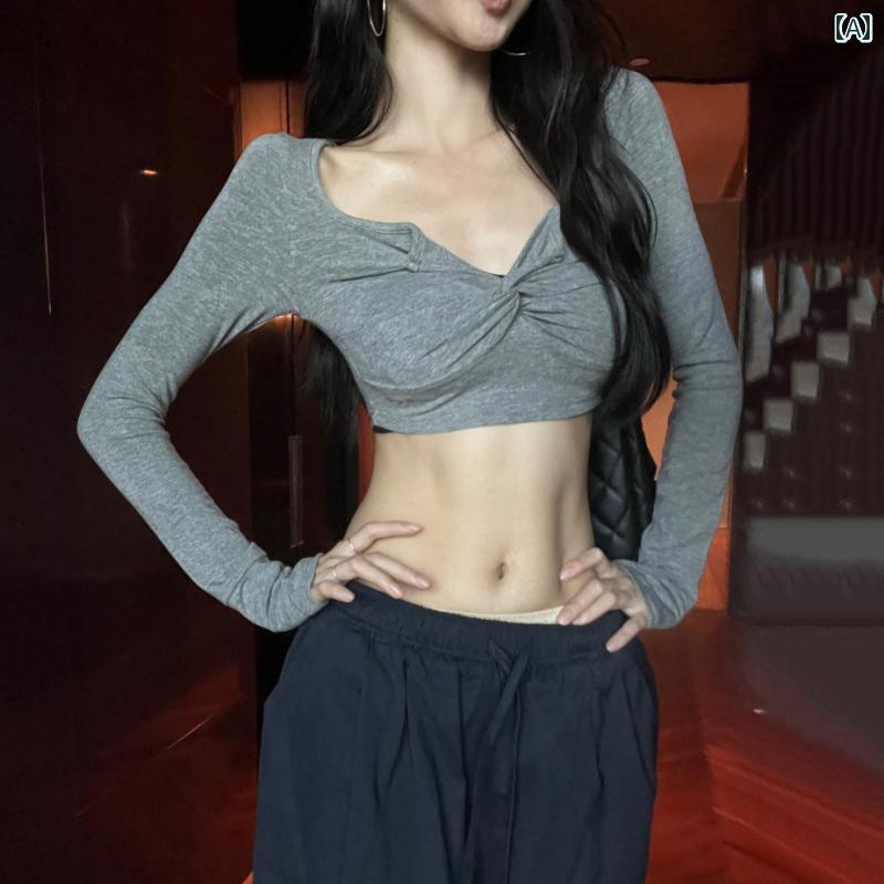 トップス レディース KPOP へそ出し パフォーマンス 衣装 セクシー Y2K 露出性 海外セレブ風 ダンス 女性用 ショート丈 フィット感 ミニ丈 無地 シンプル