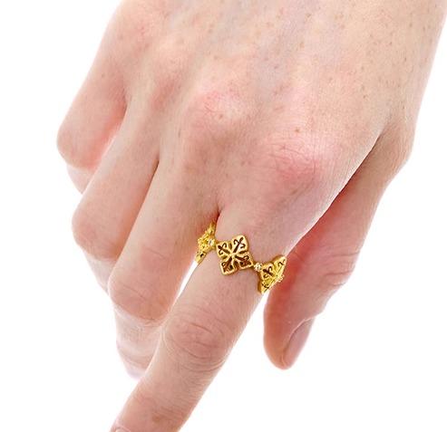 リング 金メッキ アクセサリー フローティング クロス ステッチ フラワー スプライシング オープン 指輪 サイズ 調整可能 カジュアル レディース 軽量 日常使い ギフト プレゼント