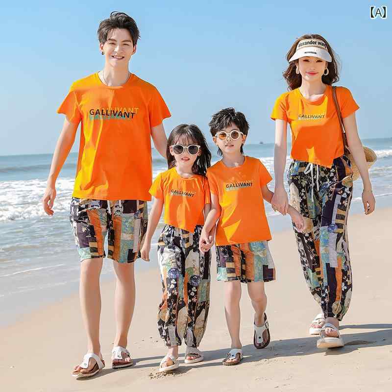 旅行服 半袖 Tシャツ パンツ セットアップ お揃い カップルウェア 親子コーデ ファミリー 夏 リゾート バカンス トロピカル ユニセックス