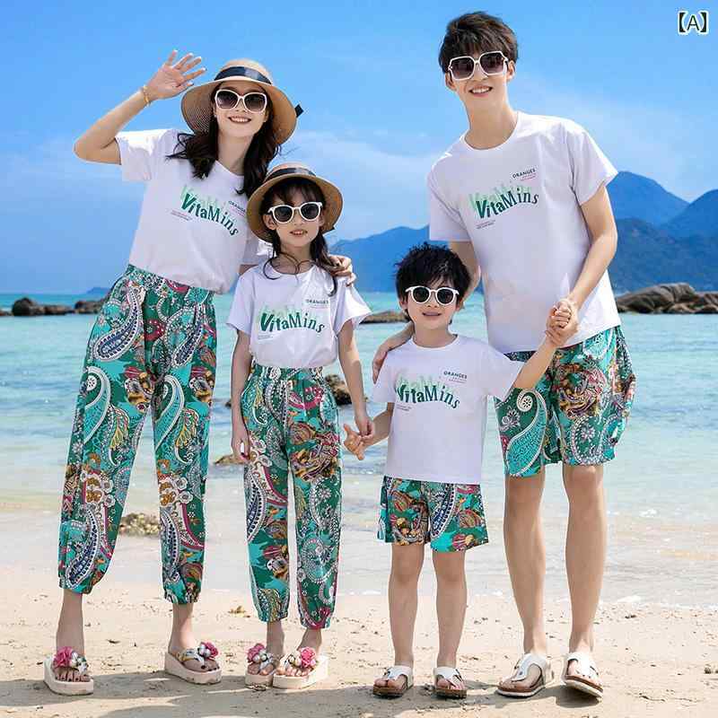 旅行服 カップルウェア お揃い ペアルック 半袖 Tシャツ パンツ ビーチ リゾート ユニセックス バカンス 夏ファッション サマー トロピカル