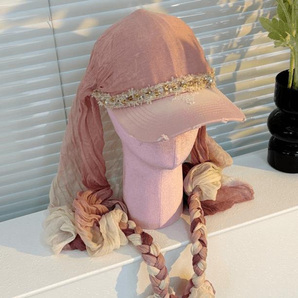 帽子 個性的 デザイン スカーフ付き キャップ ボヘミアン ジャカード 刺繍 日焼け防止 紫外線対策 レトロ ヴィンテージライク