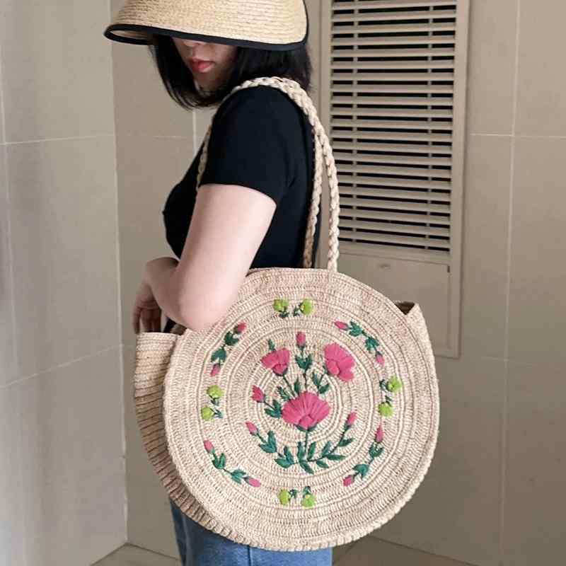 麦わら御徒面子 砂浜 余暇 ボヘミアン フランス共和国 ラフィア 織り 御徒面子 アフリカン ラウンド 西洋菓子 ショルダーバッグ レディース 提げ篭