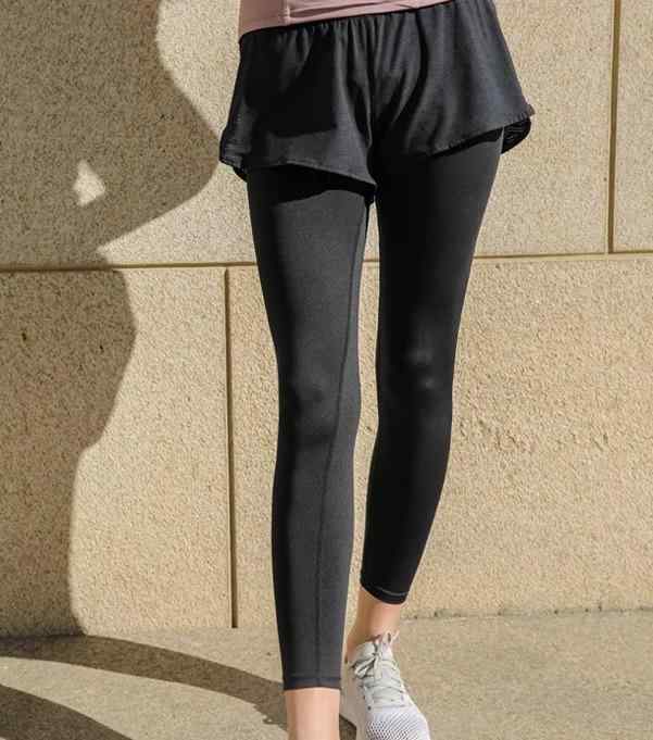レディース 飛び降りる リープ 瑜伽 ズボン下 フェイクツーピース 速乾 駈けっくら 形づくる 通気性 心地好い アウトドア 相応うネス 御召しもの