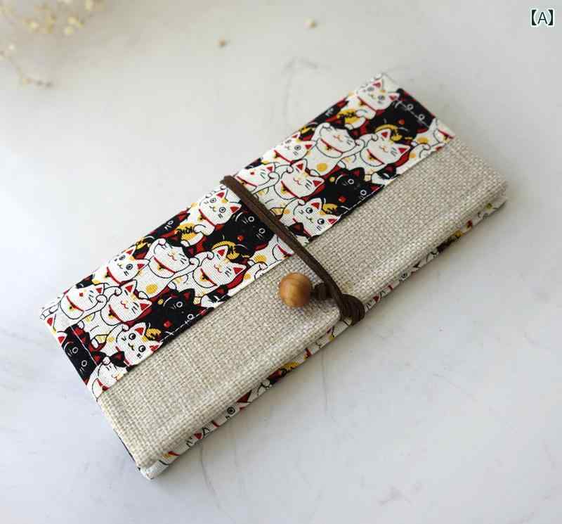 長財布 ロングウォレット カードホルダー 布製 カード入れ ファスナー ジッパー 招き猫 韓国 コーディネート 和モダン 縁起物 ラッキーアイテム