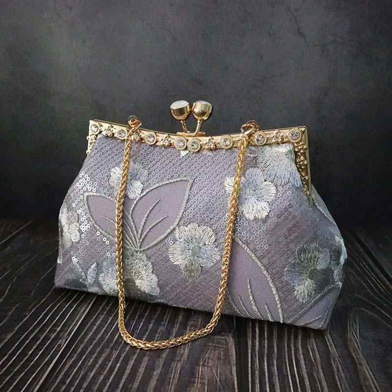 レディース がま口バッグ 花 刺繍 ラインストーン エレガント 高級感 ユニーク 個性的 おしゃれ かわいい ファッション クラシック パーティー ギフト