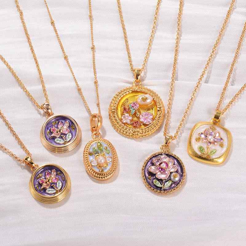 ネックレス チャイナ風 パール 春夏 花 油絵 アクリル フラワー 華奢 上品 高級感 レトロ ヴィンテージ かわいい 4,481円