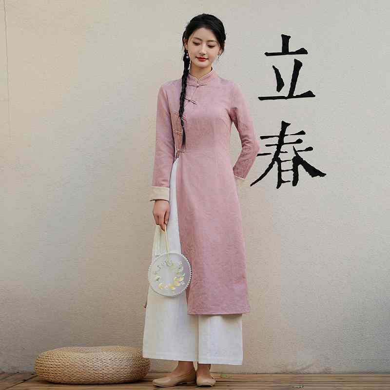 レディース サクラ色 中国 瀬戸ものお召しもの 中華 雅びやか 愛くるしげ 長袖 秋冬 お上さん お召しもの 舞踊 禅 文学研究 御前上等感 か細い