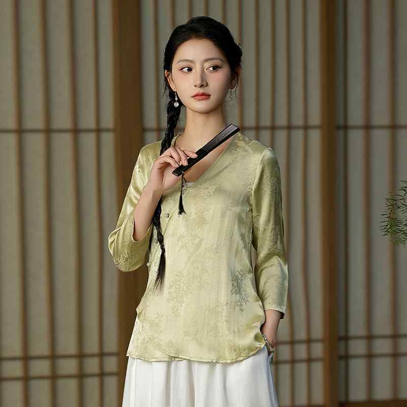 レディース 上下 仕掛ける 瀬戸もの風 お上さん服 紅茶 お召しもの 春 漢服 思いいれる服 雅びやか 中華 中国 御前上等感 雅びやか