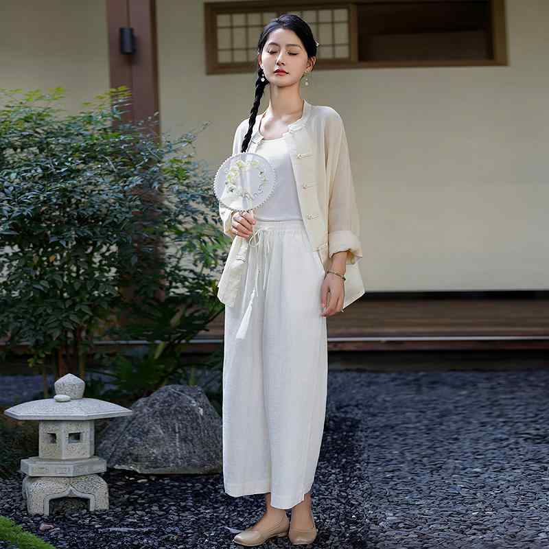 唐装 婦人服 上品 チャイナ風 中国 中華 セット 茶師服 春夏 上着 薄手 癒し 瞑想服 カジュアル 清楚 羽織り|ラ・グラーヌ