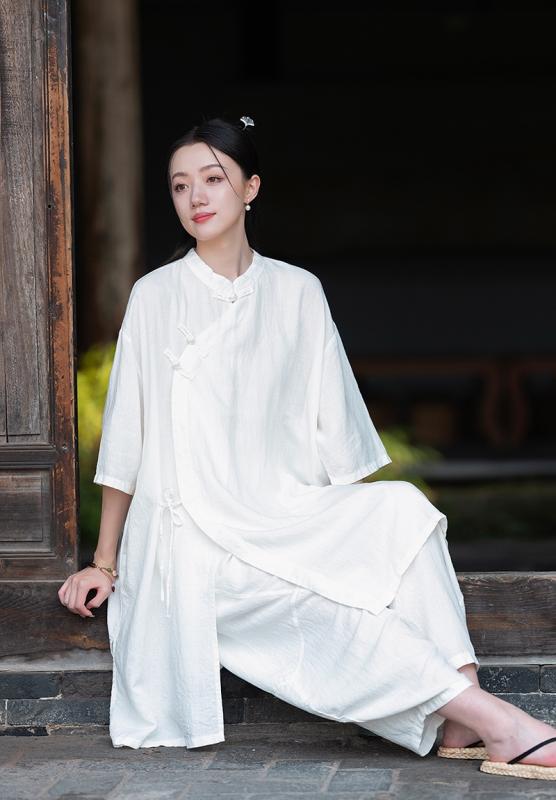 レディース 流行り物 瀬戸もの風 瑜伽 思い入れる服 ゆったり リネン 綿織物 透け透け 広広とした レッグ ズボン下 分かりやすい 心地よい 格好のいい パンツ-レディースファッション-ボトムス