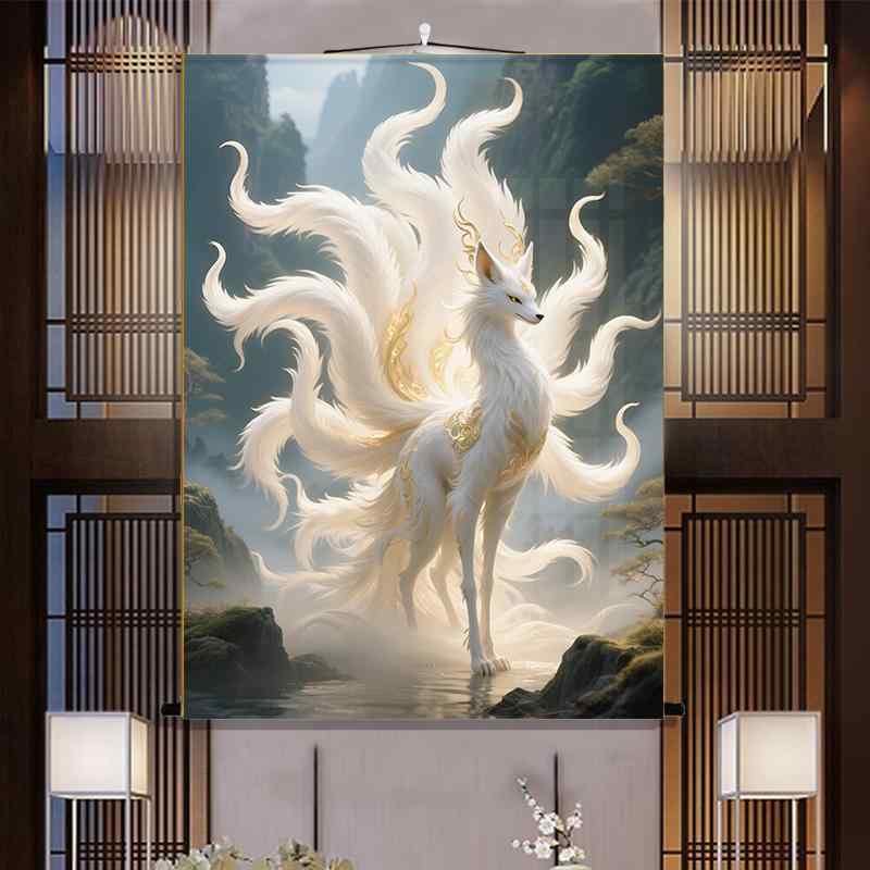 楽天市場】掛け軸 絵画 九尾 狐 雌 女性 天女 肖像画 レトロ 禅 美しい