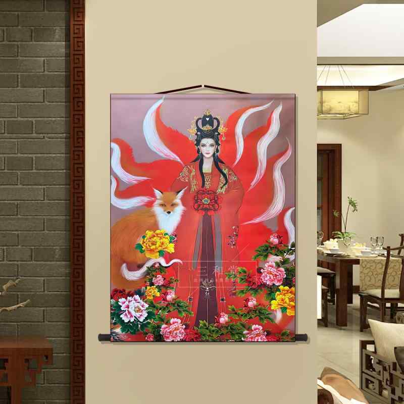 楽天市場】掛け軸 絵画 九尾 狐 雌 女性 天女 肖像画 レトロ 禅 美しい
