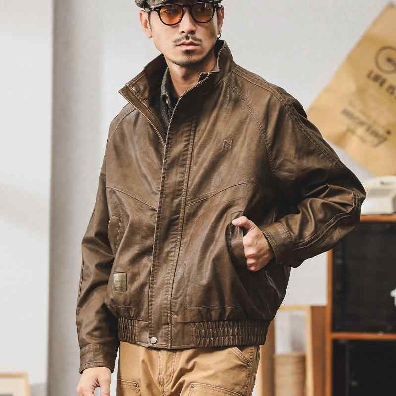 連合王国風 レトロ なめし革上衣 メンズ 清楚感 今めかしい 冷やりとした ゆったり 成年者心地好い 秋 今めかしい 照明ランプ色つや 記念日 会う約束 ツーリング おでかけ アウター