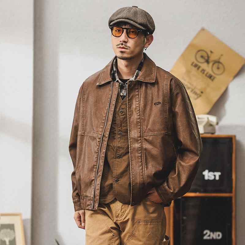 英国風 レトロ おしゃれ ウォッシュ加工 メンズ レザージャケット スタイリッシュ 洗練 アメリカン 清楚感 デート シック クール かっこいい カジュアル 通勤