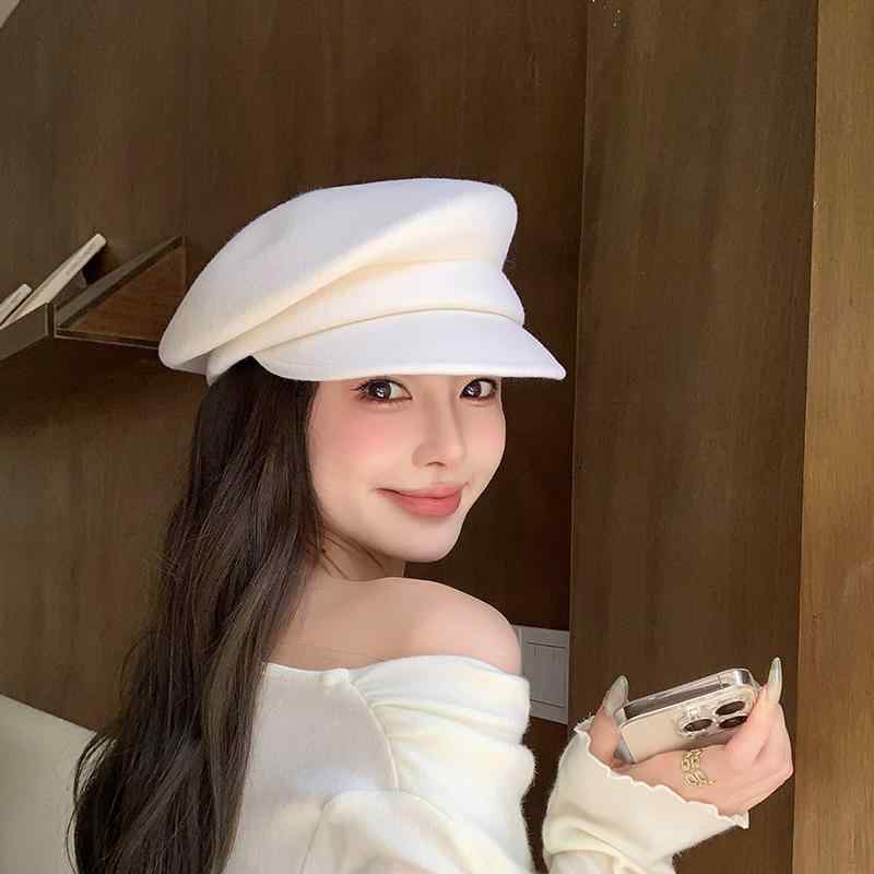 キャスケット帽 女性 春秋冬 ウール 英国風 小顔効果 ワイドプリム 八角形帽子 ベレー帽 ファッション カジュアル レディース エレガント スタイリッシュ