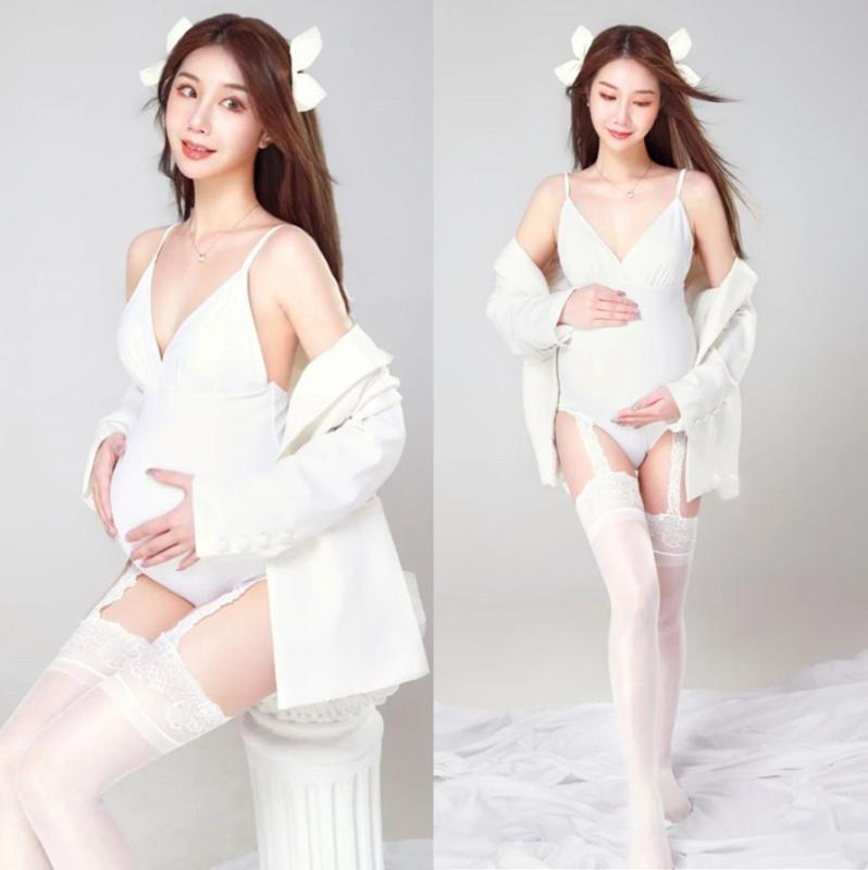 セットアップ マタニティ 妊婦 撮影用 おしゃれ 韓国風 ファッション フォト アートフォト 記念写真 スタジオ ロケーション 屋外 コットン ジャケット ボディスーツ