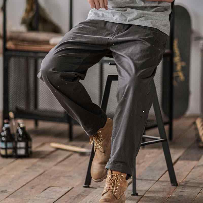 ウォッシュ レトロ カジュアル 快適 モダン ゆったり パンツ メンズ 個性的 ユニーク インクデザイン 綿素材 ワイドレッグ チノパンツ 春 おでかけ
