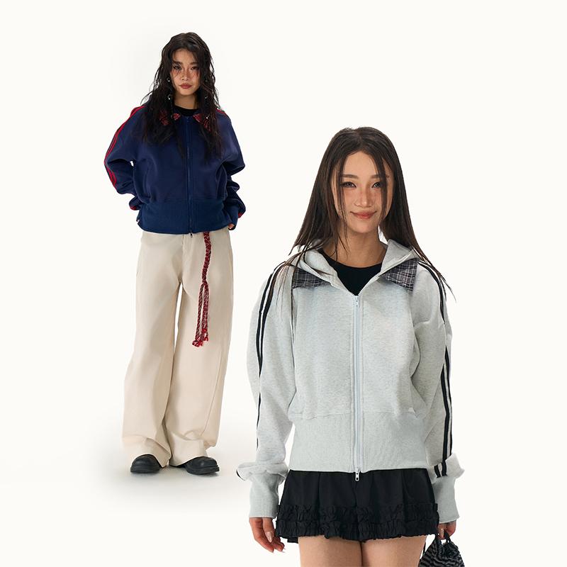 スウェットシャツ パーカー アメリカンレトロ フード付き ハイウエスト ショート丈 レディース ジッパー ジャケット 春 おしゃれ カジュアル 休日 リゾート デイリーユース 万能コーデ