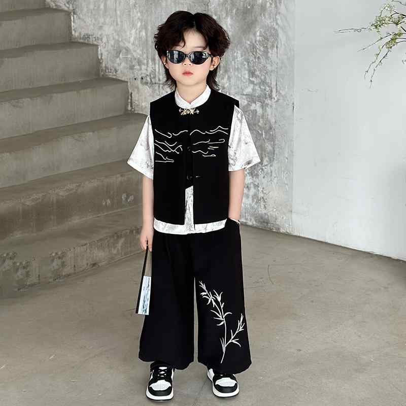 キッズ セットアップ チャイナ風 男の子 漢服 夏 子供 唐装 司会 パフォーマンス 衣装 エスニック ファッション おしゃれ