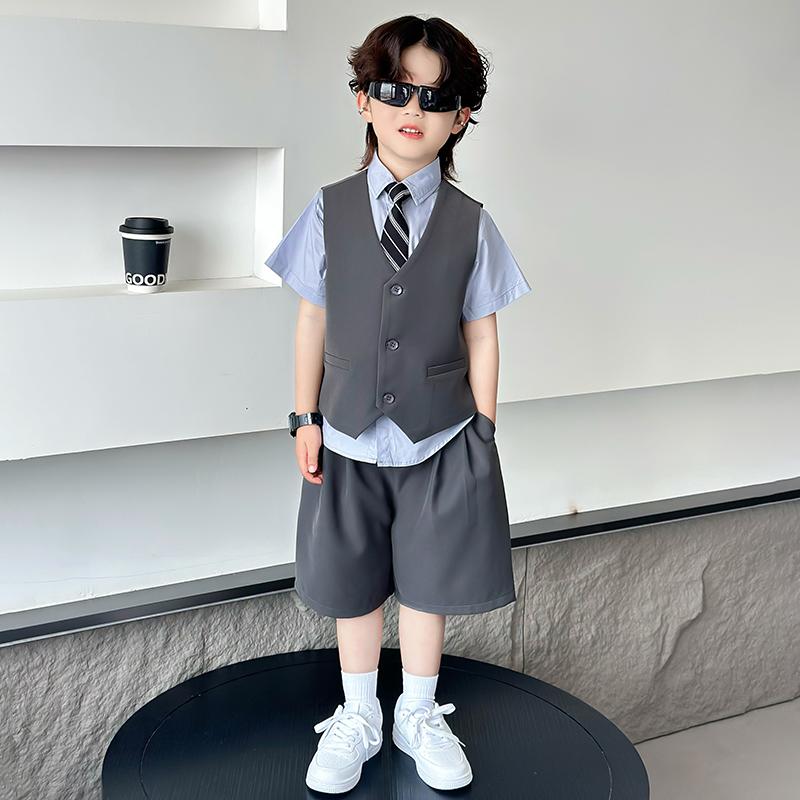 子供服 キッズ スーツ 夏 ベスト パフォーマンス 司会者 イベント セレモニー 結婚式 ウェディング ピアニスト カジュアル スタイリッシュ クラシック 紳士