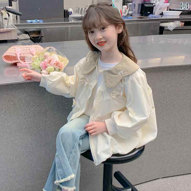 女の子 アウター 春秋 服 薄手 子供 キッズ ジャケット トップス レジャー スタイリッシュ おしゃれ リボン ジッパー画像