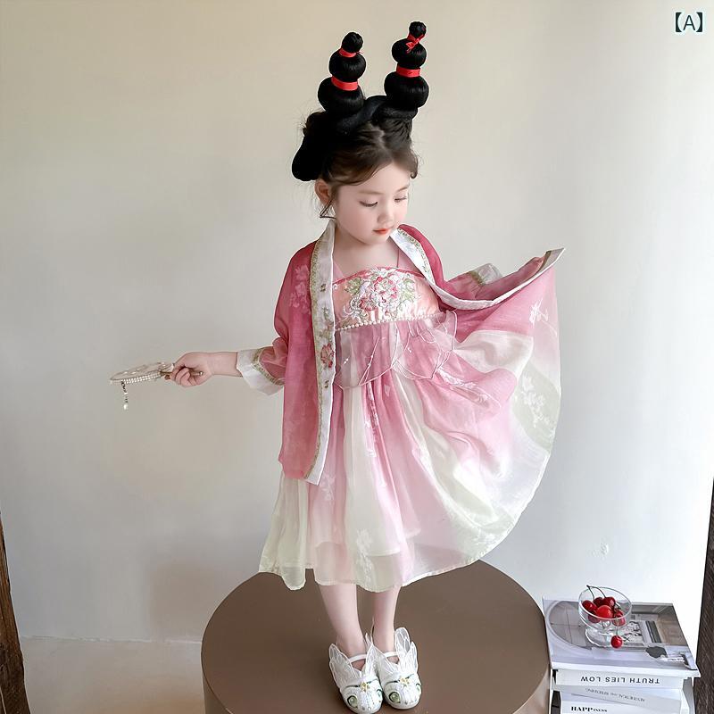 女の子 ホット セット レトロスタイル 漢服 ファッション ワンピース 文化 服 祭り パフォーマンスウェア 唐装