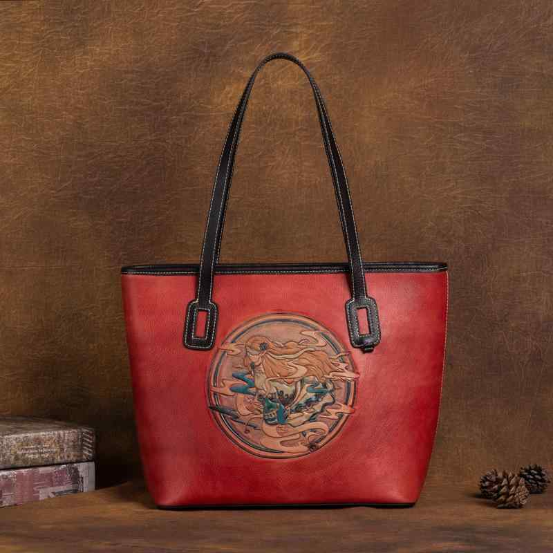 シンプル ハンドバッグ ショルダー 第一層牛革 レディース ファッション 星座 エンボス加工 トート レトロ ブラック 大容量 収納力 実用的 多用途 タブレット デイリーユース｜ラ・グラーヌ