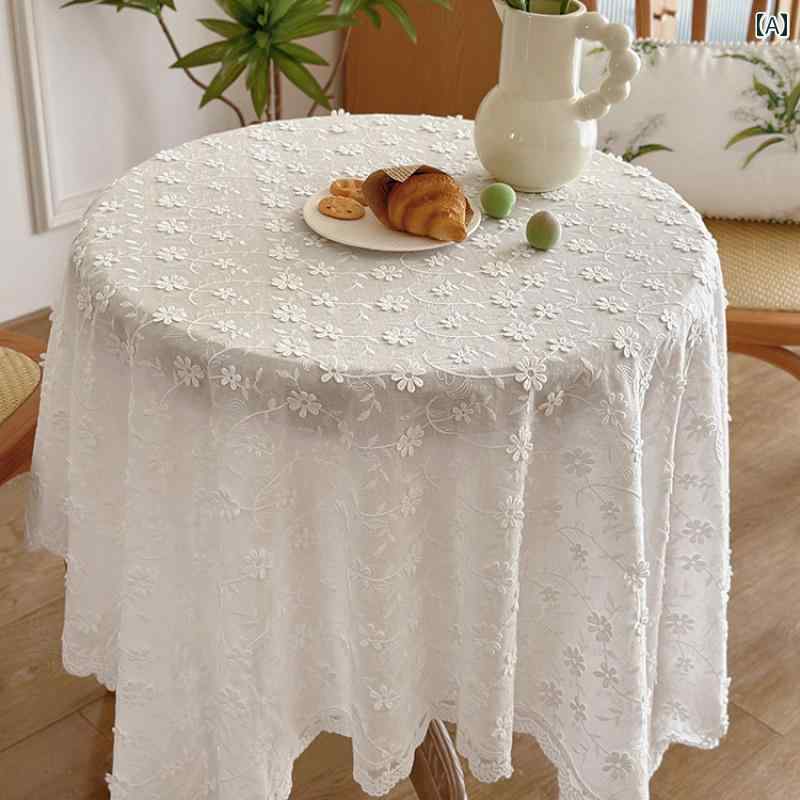 テーブルクロス 白レース 刺繍 立体的 3D 花柄 長方形 正方形 円卓 大きいサイズ テーブルデコ フレンチ 上品 清潔感 おしゃれ 清潔感