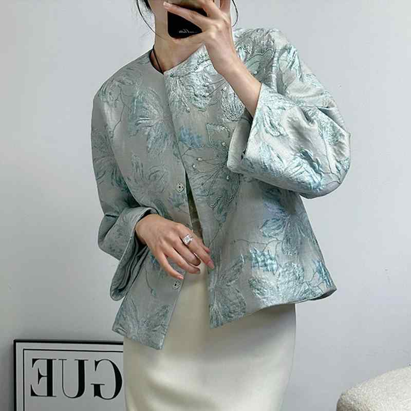 亭主もち服 瀬戸もの風 重厚刺しゅう ジャカード プルオーバー 上衣 より良い レディース 夏 御前上等感 民族風 ビーズ 唐装 今めかしい 雅びやか アーバン 今めかしい 女子らしい お召し上がる