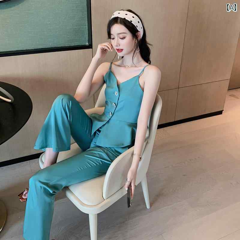 レディース セットアップ ノースリーブ パンツ 夏 セクシー Vネック ワイドレッグ きれいめ 上品 エレガント カジュアル リゾート ボヘミアン|ラ・グラーヌ