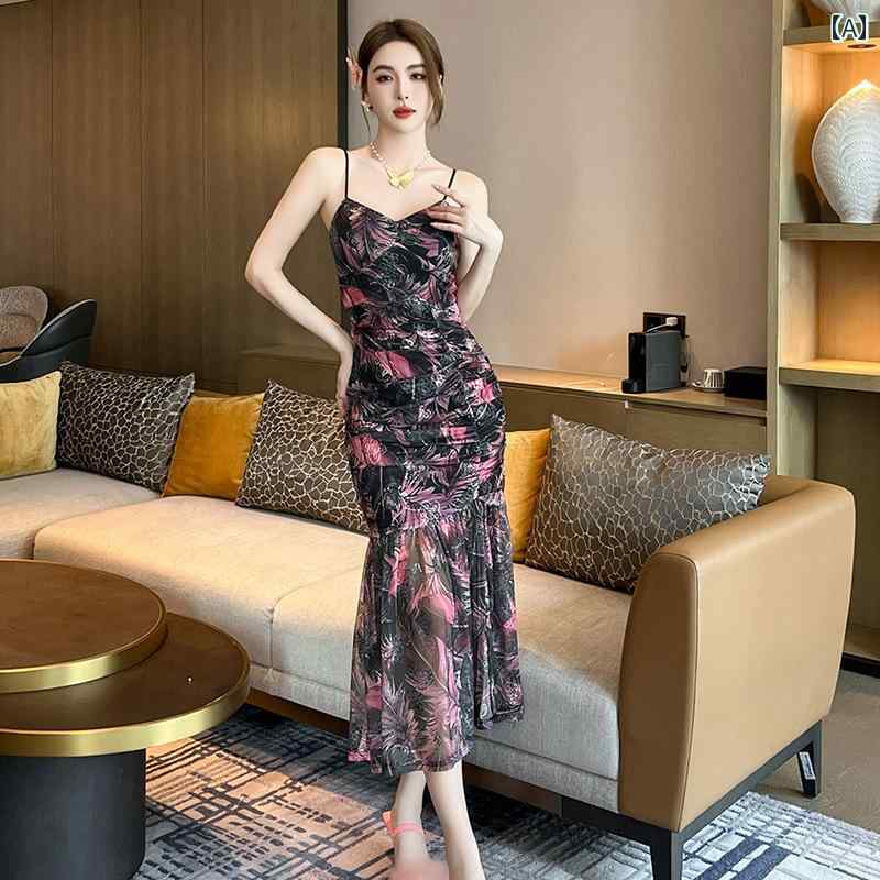 衣装 レディース 夏 レトロ フローラル ロング フィッシュテール お召しもの か細い ズボン吊り ロング お召しもの