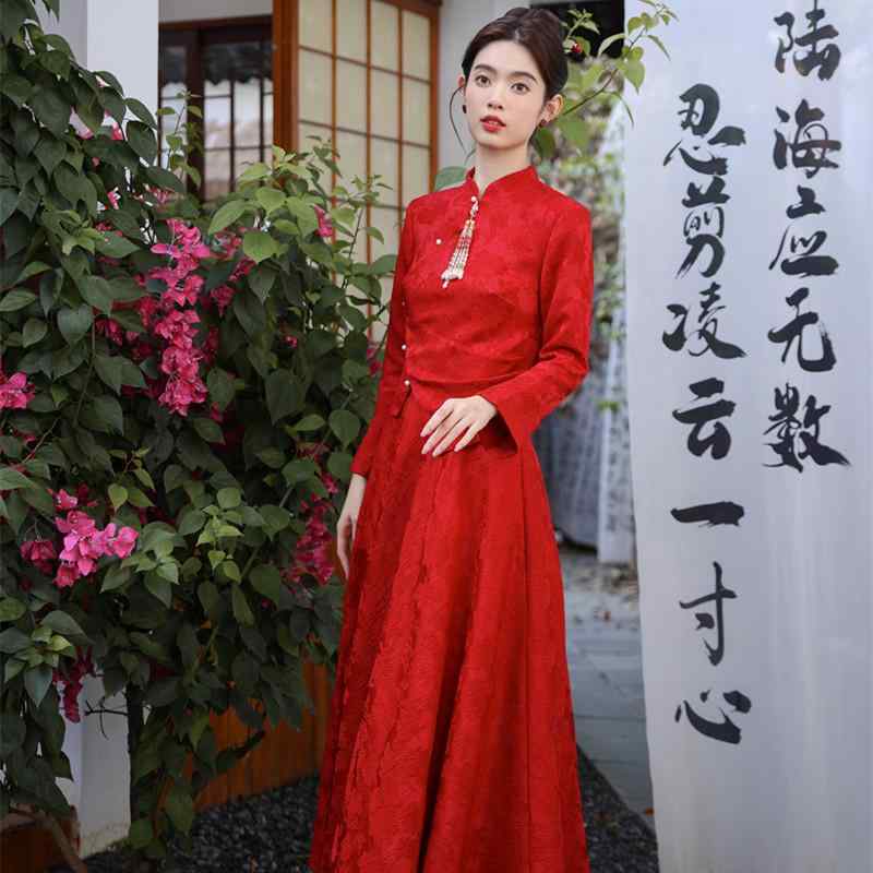 ワンピース レディース 中国 チャイナドレス 春 ウェディング ファッション イブニングドレス セレモニー 婚約 パーティー お祝い 衣装｜ラ・グラーヌ