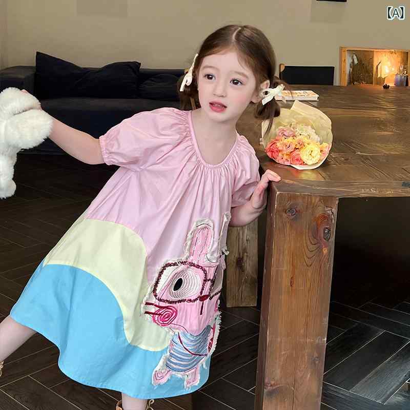 子供服 女の子 ホリデースタイル ドレス キッズ用 ベビー カラフル スカート パフスリーブ aライン スカート
