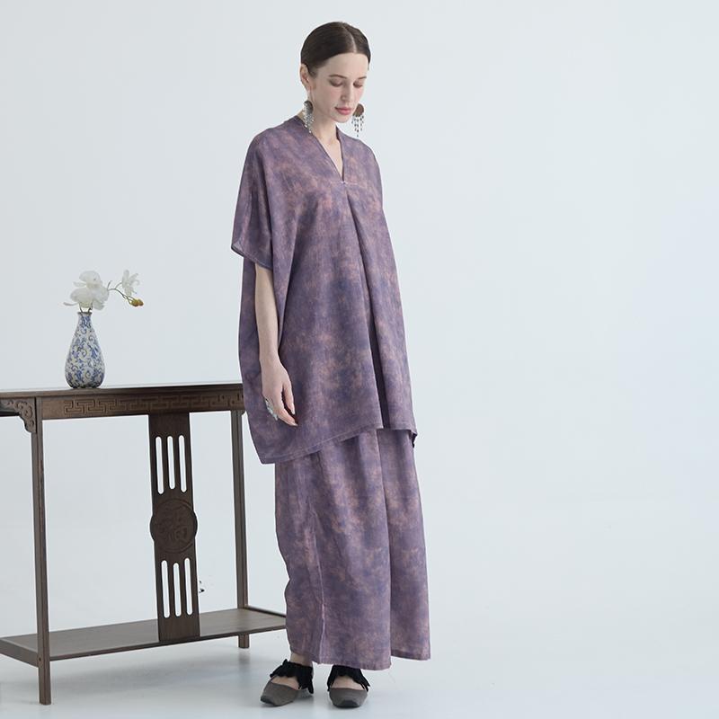 セットアップ パンツスーツ シャツ ブラウス ワイドレッグパンツ 中国 クール レトロ 禅 シンプル ゆったりシルエット 大きいサイズ おしゃれ カジュアル レジャー 休日 アーバン スタイリッシュ デイリーユース