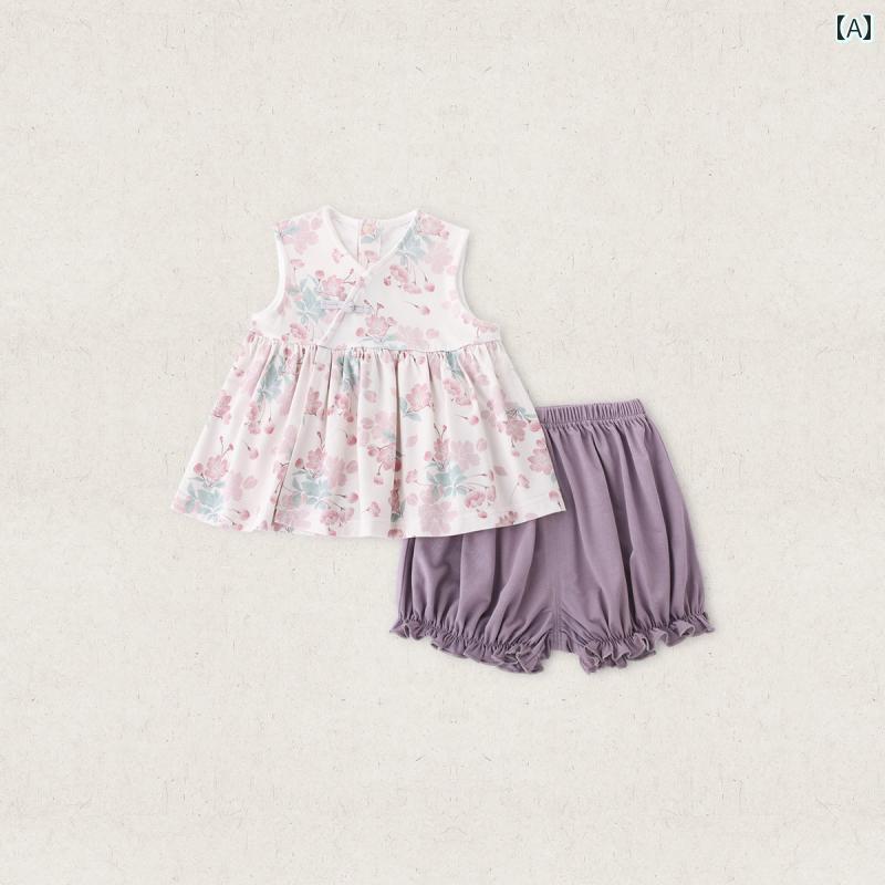 女の子 セット 赤ちゃん 1歳 ドレス ガール 分割服 チャイナ風 ベビー 夏 薄手 セットアップ ツーピース 子供