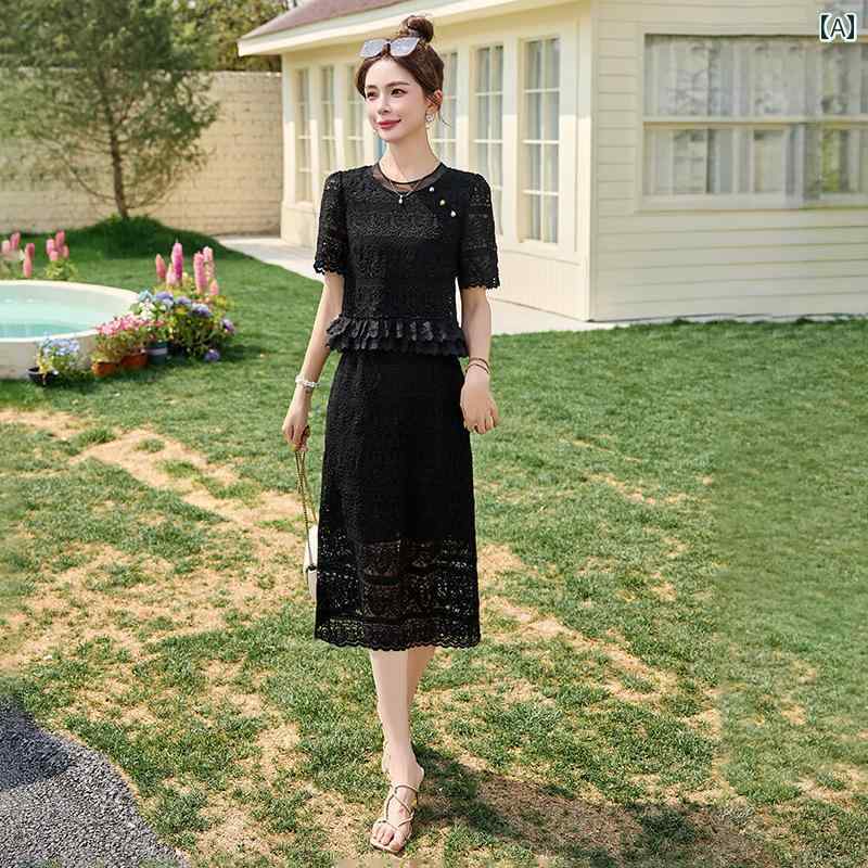 婦人服 ワンピース レース ドレス 女性 夏 高級感 ファッション ウエスタンスタイル 優雅 ミディアム丈 スカート