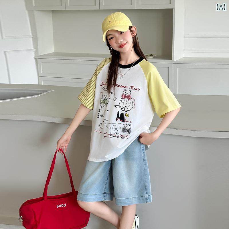 キッズ 女の子 夏服 中学生 ガール おしゃれ 服 女児 大きいサイズ かわいい 子供 カジュアル 薄手 半袖 ショートパンツ