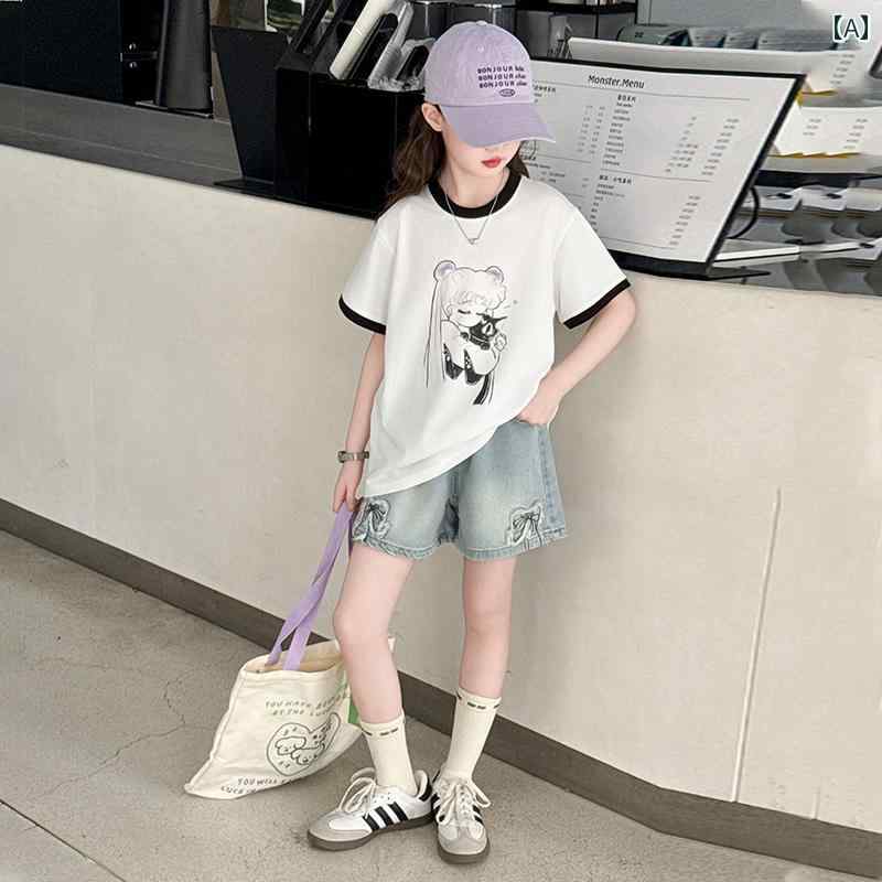 キッズ 女の子 夏 ショートパンツ セット ガール ユニーク 衣装 中学生 女児 半袖 Tシャツ デイリースタイル 薄手