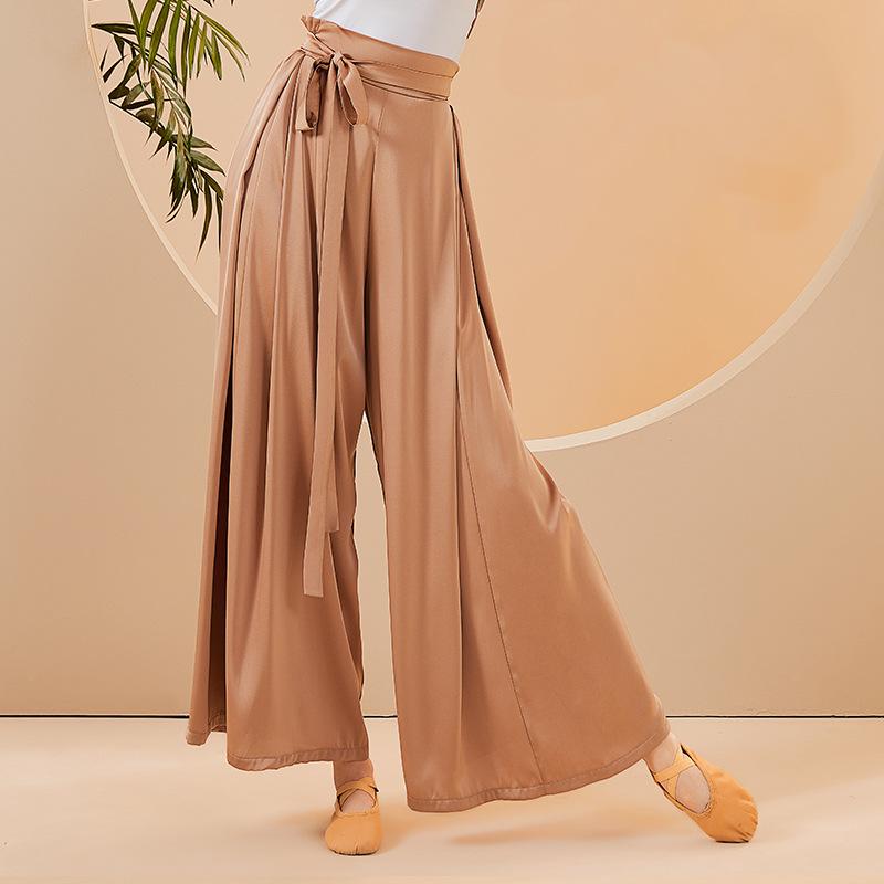 ワイドパンツ 練習着 幅広 裾広 フレア ドレープ 無地 ロング丈 リボン 動きやすい シルエット スイング レディース ダンス ヨガ トレーニング