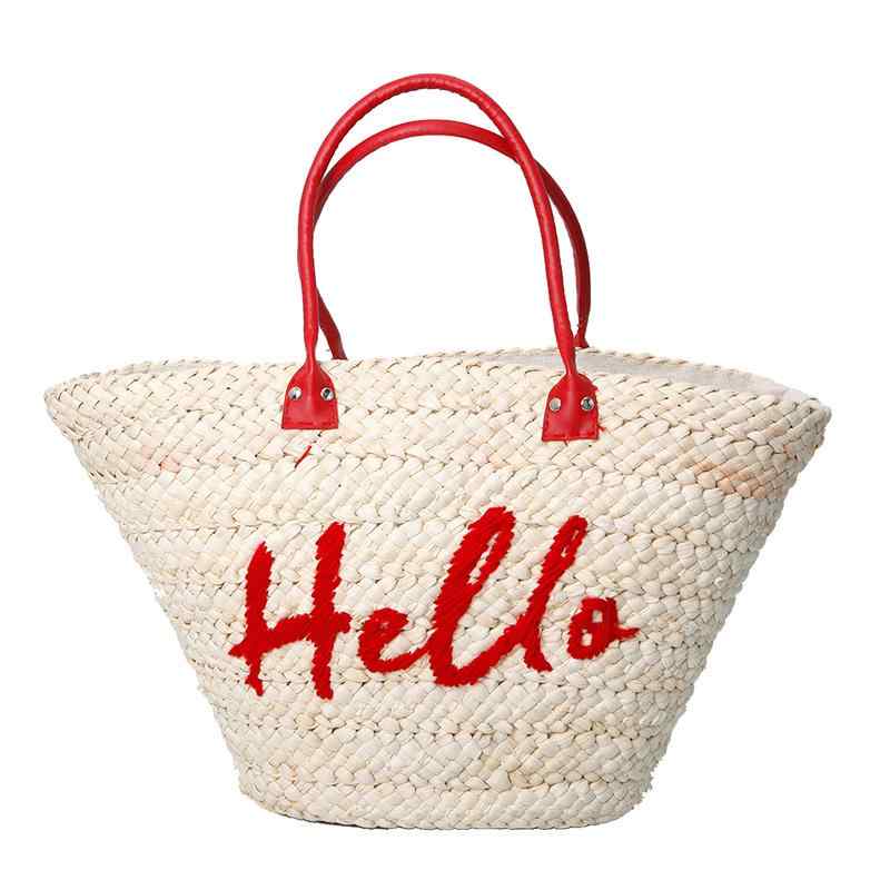 レトロ 大容量 ショルダーバッグ 編みバッグ 旅行 ビーチ 文字刺繍入り スマホ用内ポケット付き カジュアル 女性向け エレガント おしゃれ