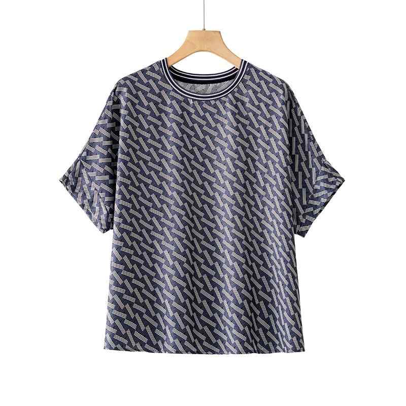 女性用 シルク Tシャツ 夏 中年 母親 ゆったり 大きいサイズ 絹 プリントTシャツ 半袖 トップス おしゃれ カジュアル ビジネス レジャー 休日 アーバン スタイリッシュ フェミニン お食事 デイリー｜ラ・グラーヌ