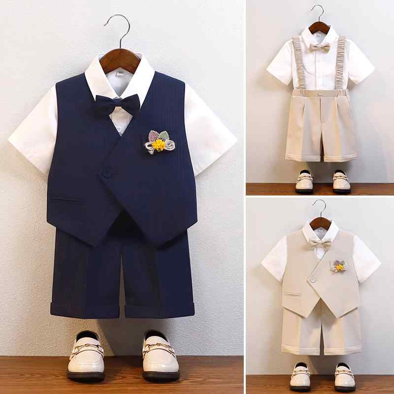 サスペンダーパンツ 白シャツ 上下セット ベスト 半袖 半ズボン ストラップ 蝶ネクタイ ピンク 衣装 制服 ベビー キッズ 子供 発表会 カジュアル おしゃれ