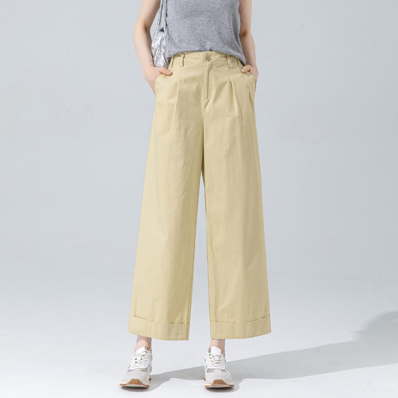 クリームイエロー ワイドレッグパンツ レディース 夏 薄手 ストレートパンツ レディース リラックス ポケット 無地 シンプル 大人カジュアル 涼感 太めパンツ