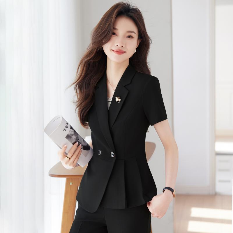 レディース 半袖 スーツ ジャケット パンツ スカート 夏 ファッション ビジネス オフィス スリムフィット カジュアル 制服 ユニフォーム スタイリッシュ エレガント 上品 きれいめ