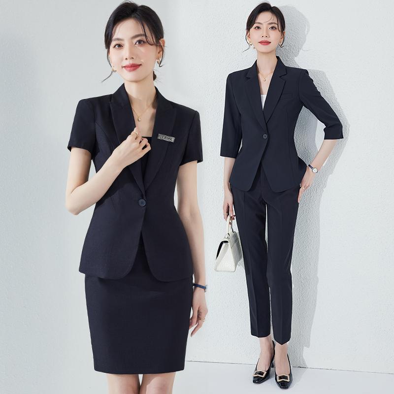 レディース スーツ ジャケット パンツ スカート セットアップ 薄手 夏 ファッション 半袖 制服 ユニフォーム ビジネス オフィス モダン フォーマル カジュアル フィット