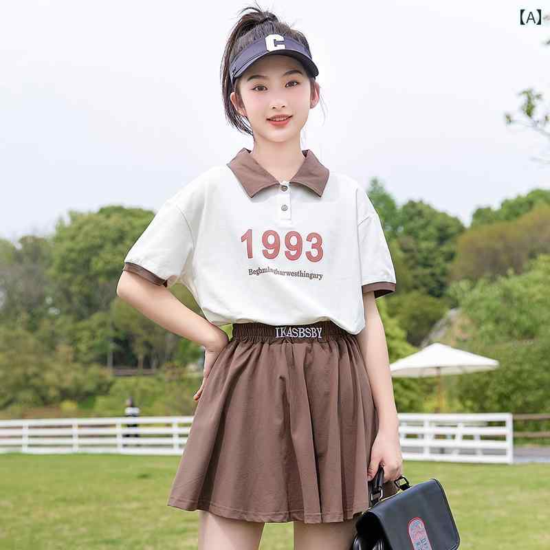 中学生 サマー ガールズ おしゃれ 女の子 高校生 夏 ポロ襟 半袖 カジュアル フレッシュ セットアップ 上下セット 2点セット