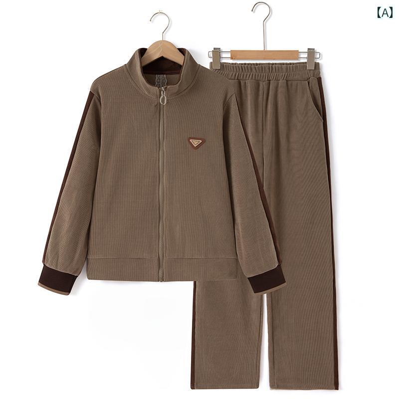 レディース ファッション 中年 母親 スポーツウェア セット 秋服 セットアップ カジュアル 春秋 ツーピース スーツ
